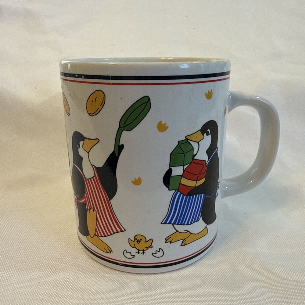 Vintage Penguins Pancake Flipping - Christmas Holiday Mug 10 0z